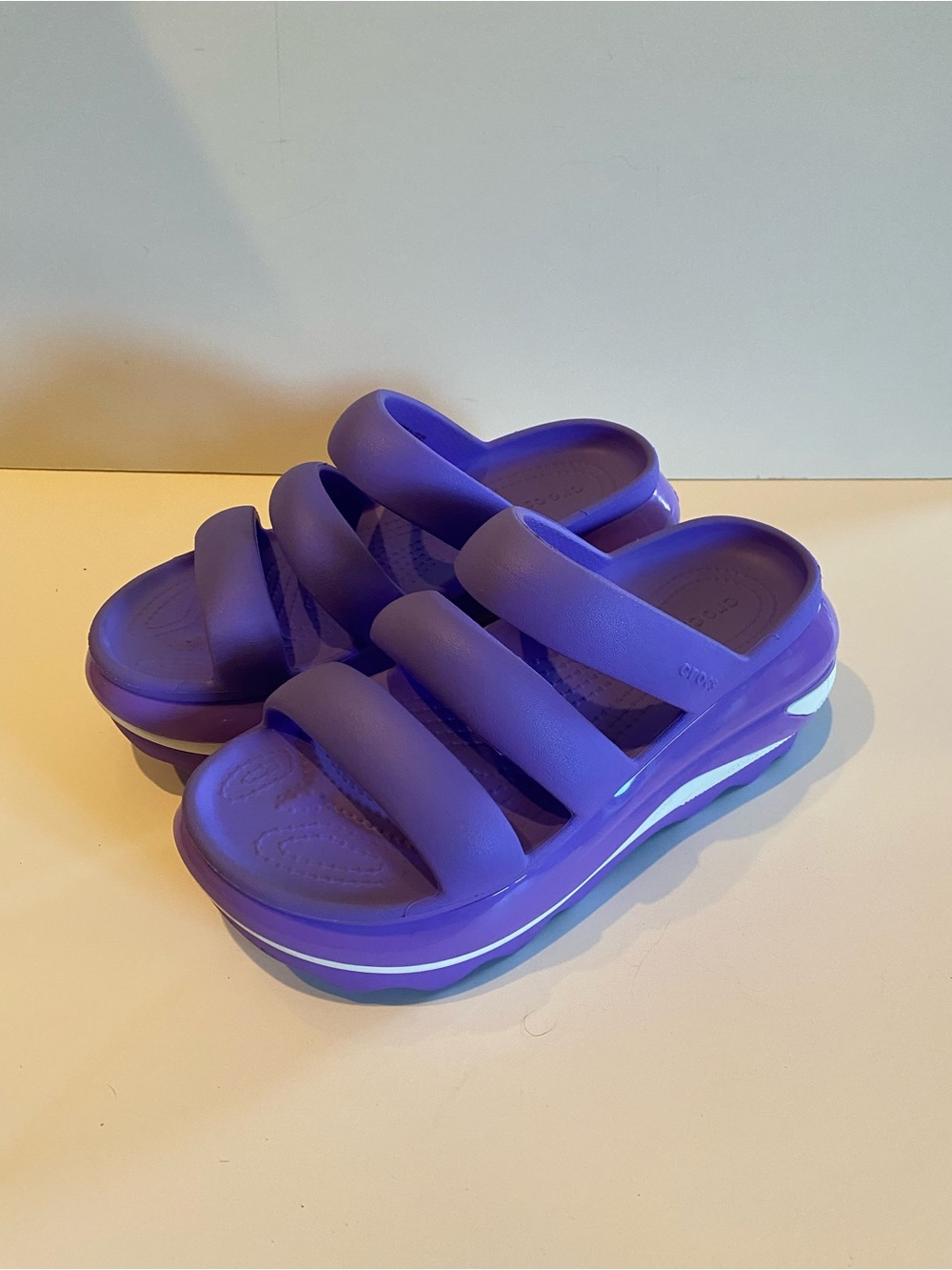 CROCS Mega Crush Triple Strap Croslite Sandals in Violet with White Accent